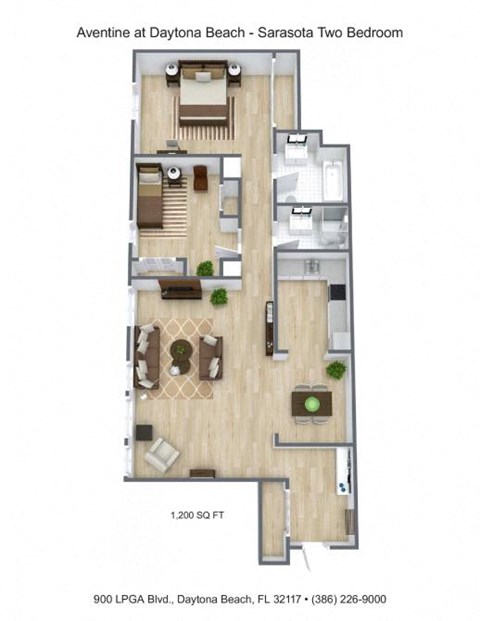 Floor plan for 3 beds, 2 baths, 1200 sqft